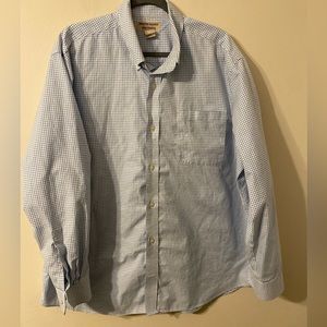 Mens Duluth‎ Trading Co. Wrinkle Fighter Blue White Plaid Button Down Size Large